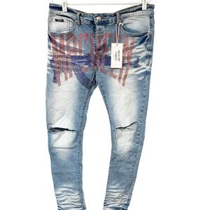 MACKEEN Medium Wash Gunner Crystal Ak Jean Pant Size 36 NEW